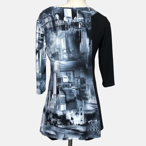 ARDOISE Blue/Grey 3/4 Sleeve Flared Tunic Top Street Scene Size Med - Picture 2 of 10